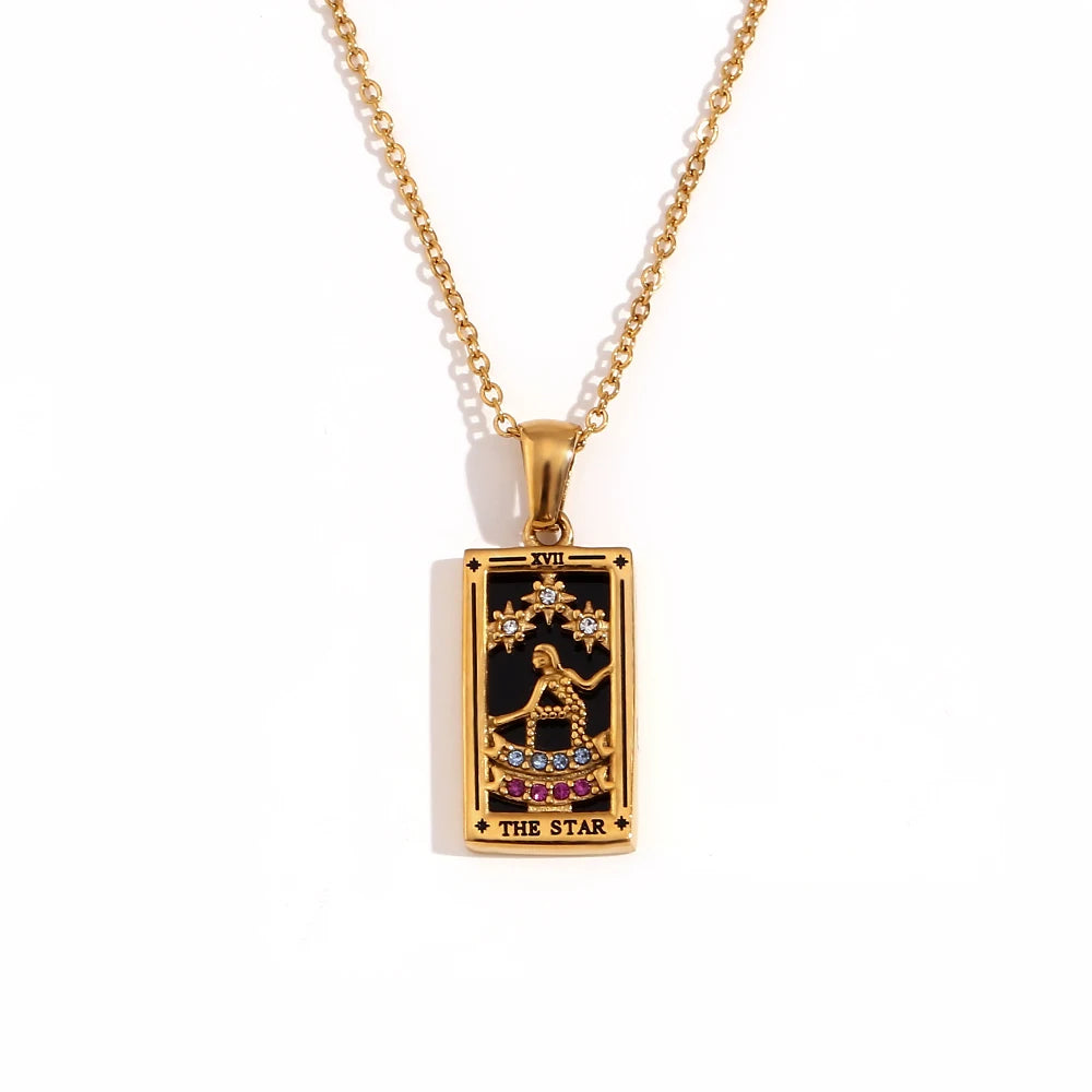 Tarot Card Pendant Necklace – Waterproof 18K Gold Plated Necklace | Ezra Gems