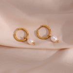 Freshwater Pearl Hoop Earrings – Waterproof 18K Gold Plated Earrings | Ezra Gems