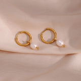 Freshwater Pearl Hoop Earrings – Waterproof 18K Gold Plated Earrings | Ezra Gems