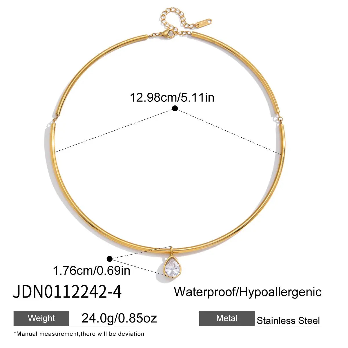 Zircon Charm Rigid Collar Necklace – Waterproof 18K Gold Plated Necklace | Ezra Gems