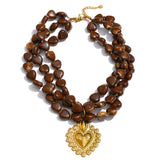 Acrylic Bead Heart Pendant Necklace