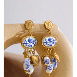 Blue Ceramic Flower Drop Earrings