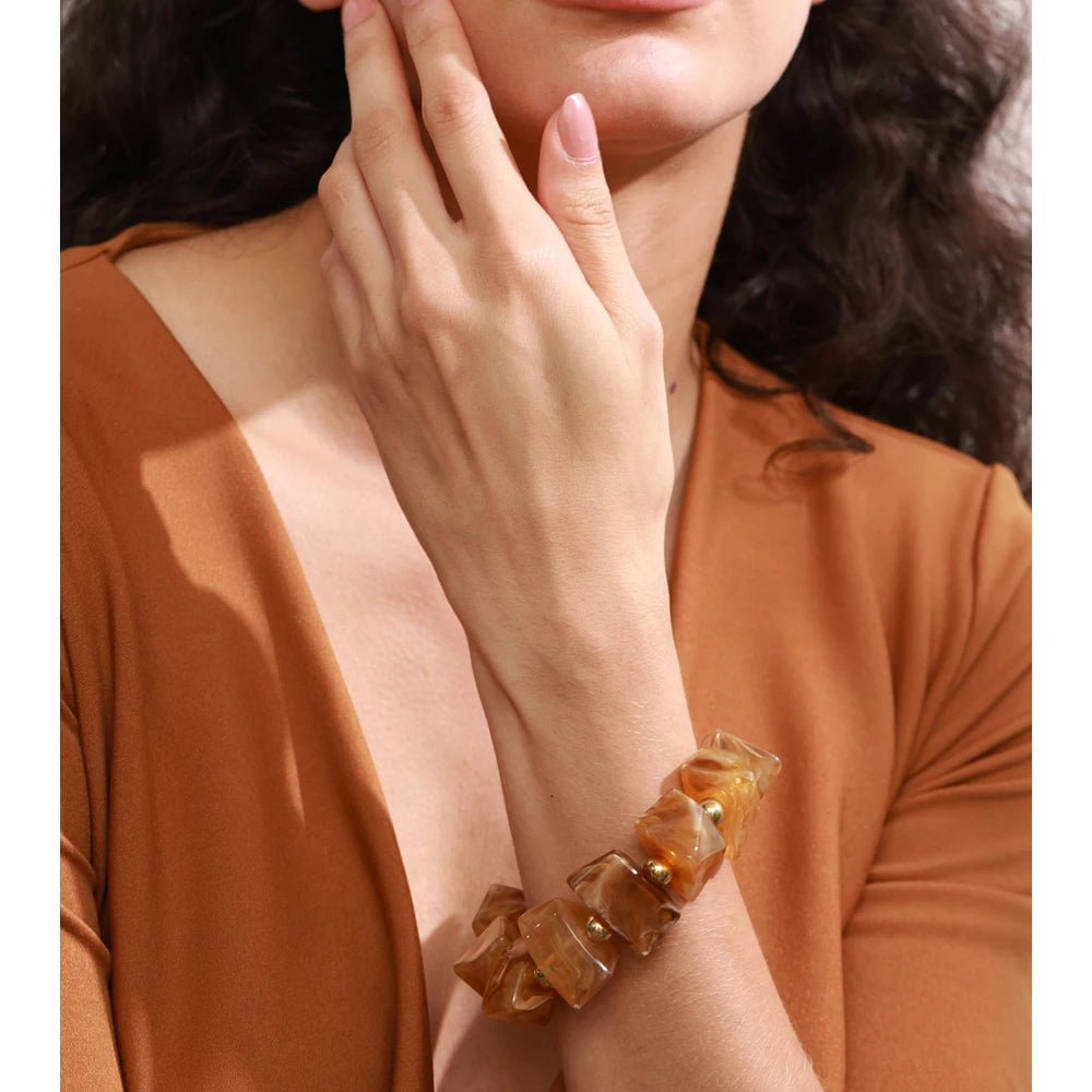 Amber Resin Geometric Bead Chain Bracelet – Waterproof 18K Gold Plated Bracelet | Ezra Gems