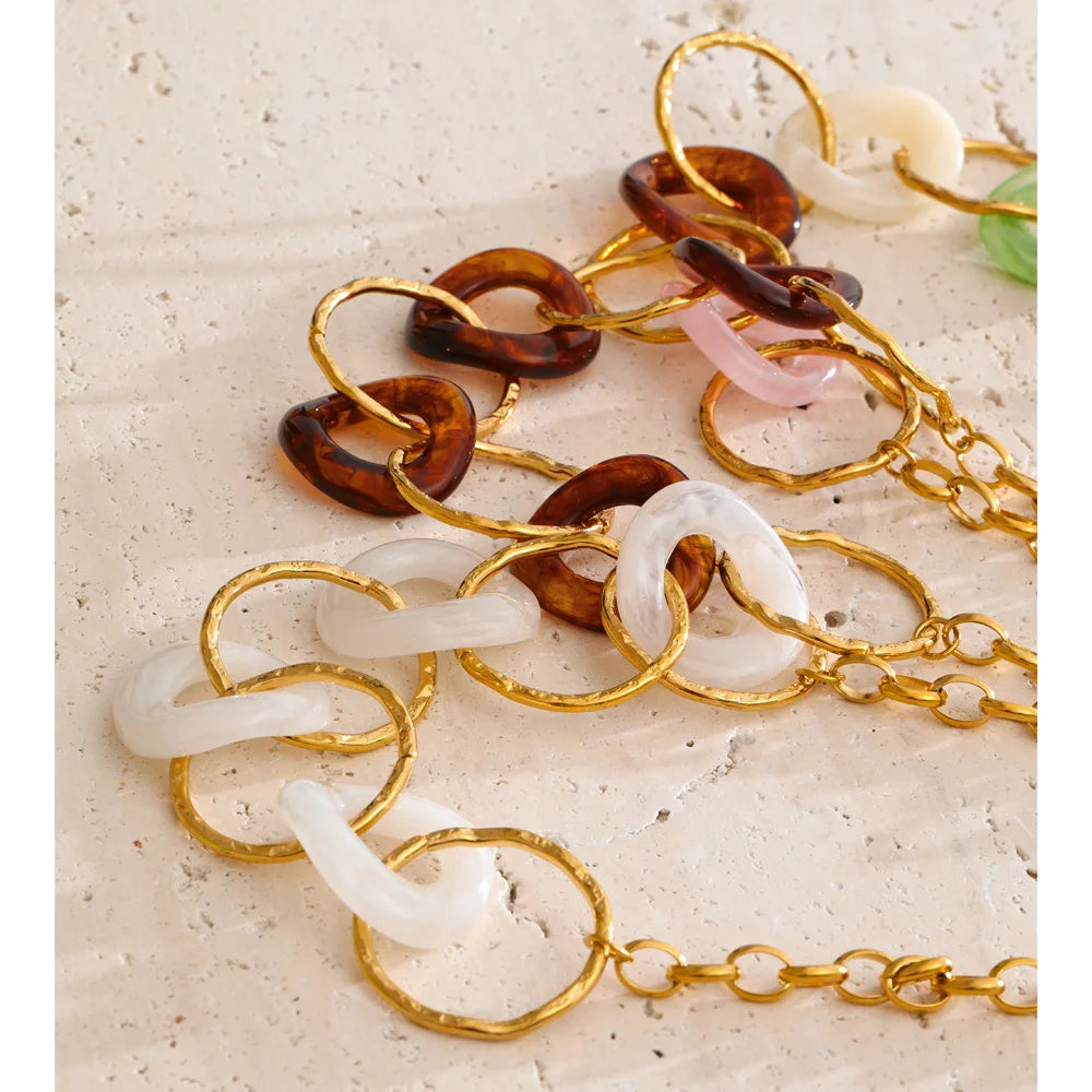 Resin Acrylic Round Statement Necklace – Waterproof 18K Gold Plated Necklace | Ezra Gems