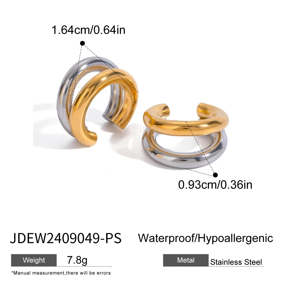 Two-Tone Chain Drape Cuff Earrings – Waterproof 18K Gold Plated Earrings | Ezra Gems