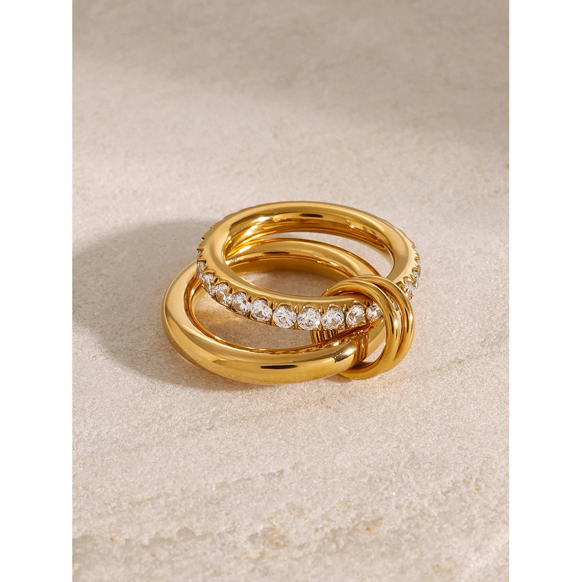 Double Layer Zircon Inlaid Ring – Waterproof 18K Gold Plated Ring | Ezra Gems
