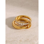 Double Layer Zircon Inlaid Ring – Waterproof 18K Gold Plated Ring | Ezra Gems