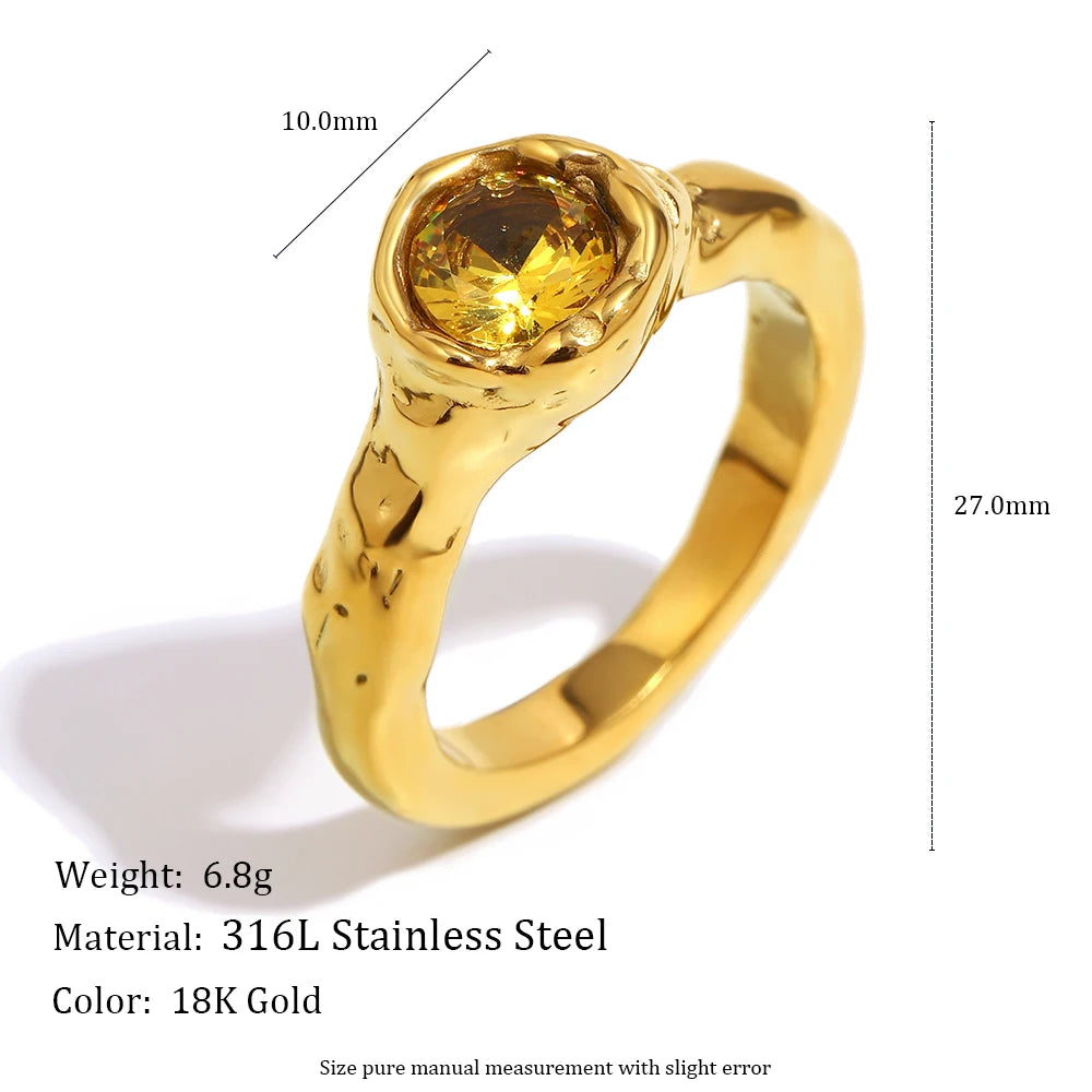 Champagne Zircon Thin Band Ring – Waterproof 18K Gold Plated Ring | Ezra Gems