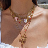 Cross Charm Cluster Necklace – Waterproof 18K Gold Plated Necklace | Ezra Gems
