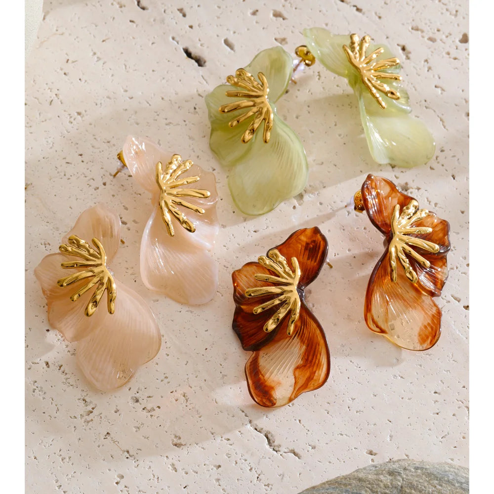 Statement Resin Flower Stud Earrings – Waterproof 18K Gold Plated Earrings | Ezra Gems