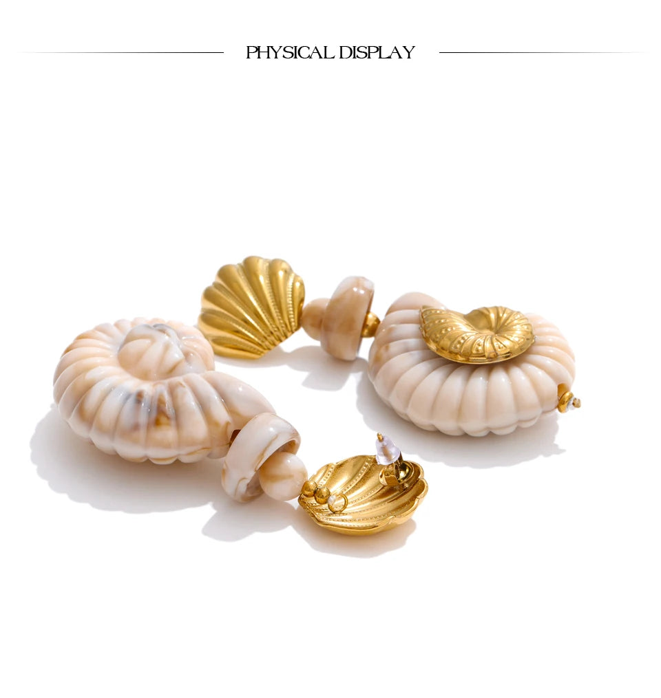 Ocean Resin Shell Conch Drop Earrings – Waterproof 18K Gold Plated Earrings | Ezra Gems