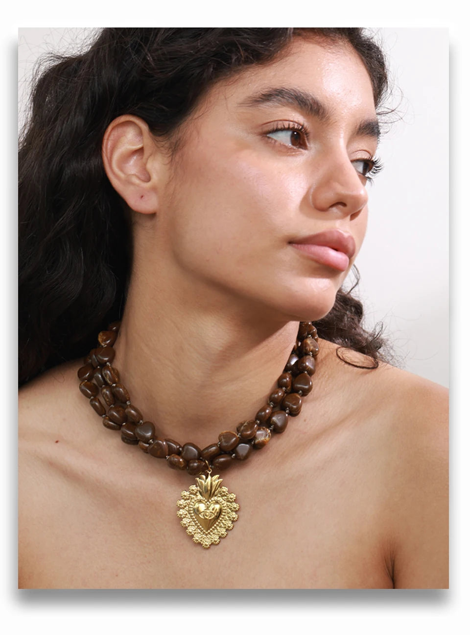 Acrylic Bead Heart Pendant Necklace – Waterproof 18K Gold Plated Necklace | Ezra Gems