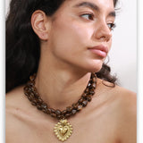 Acrylic Bead Heart Pendant Necklace – Waterproof 18K Gold Plated Necklace | Ezra Gems