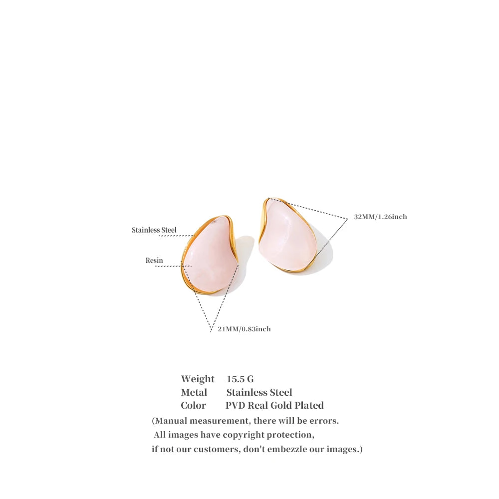 Resin Water Drop Stud Earrings – Waterproof 18K Gold Plated Earrings | Ezra Gems