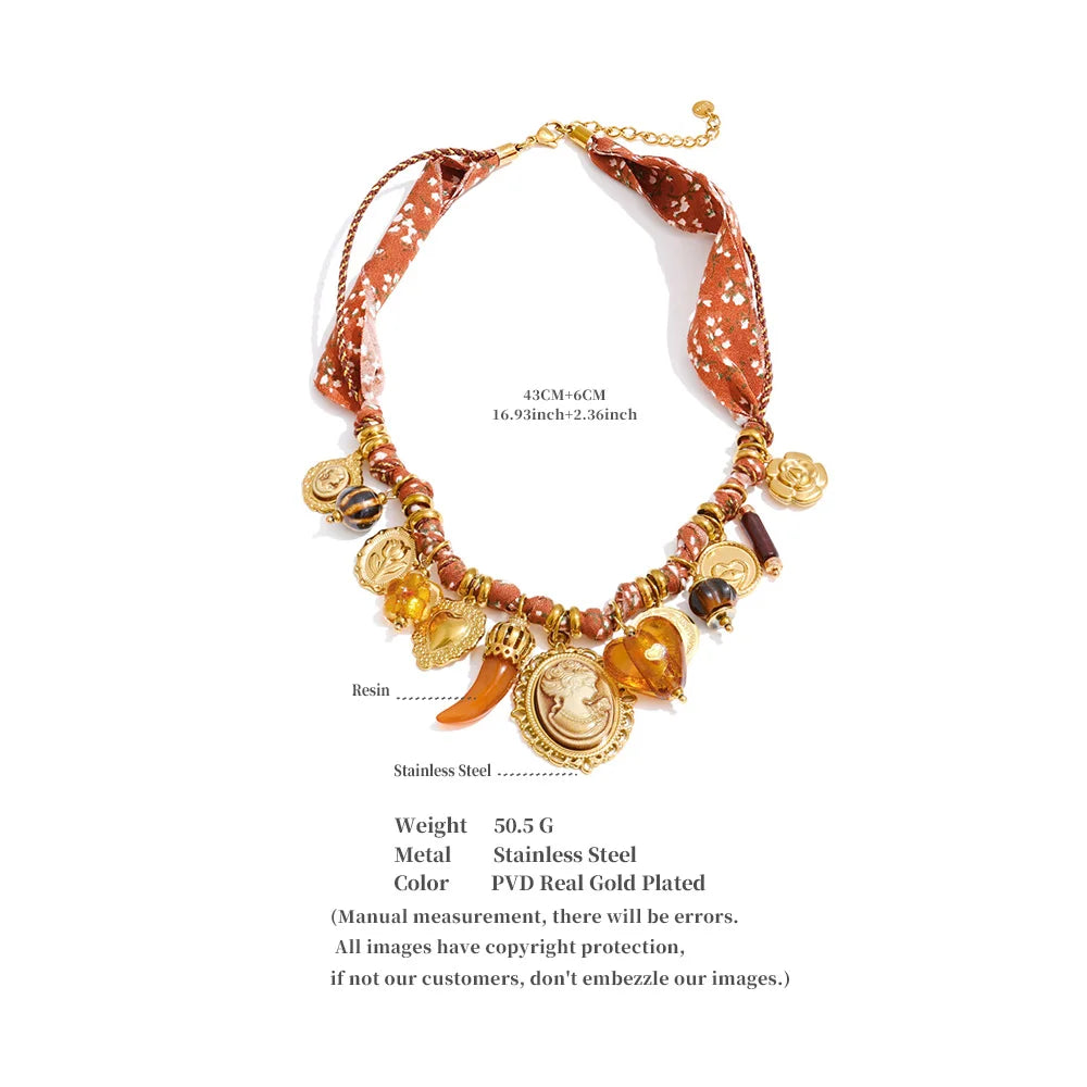 Resin Heart Flower Braided Cord Necklace – Waterproof 18K Gold Plated Necklace | Ezra Gems