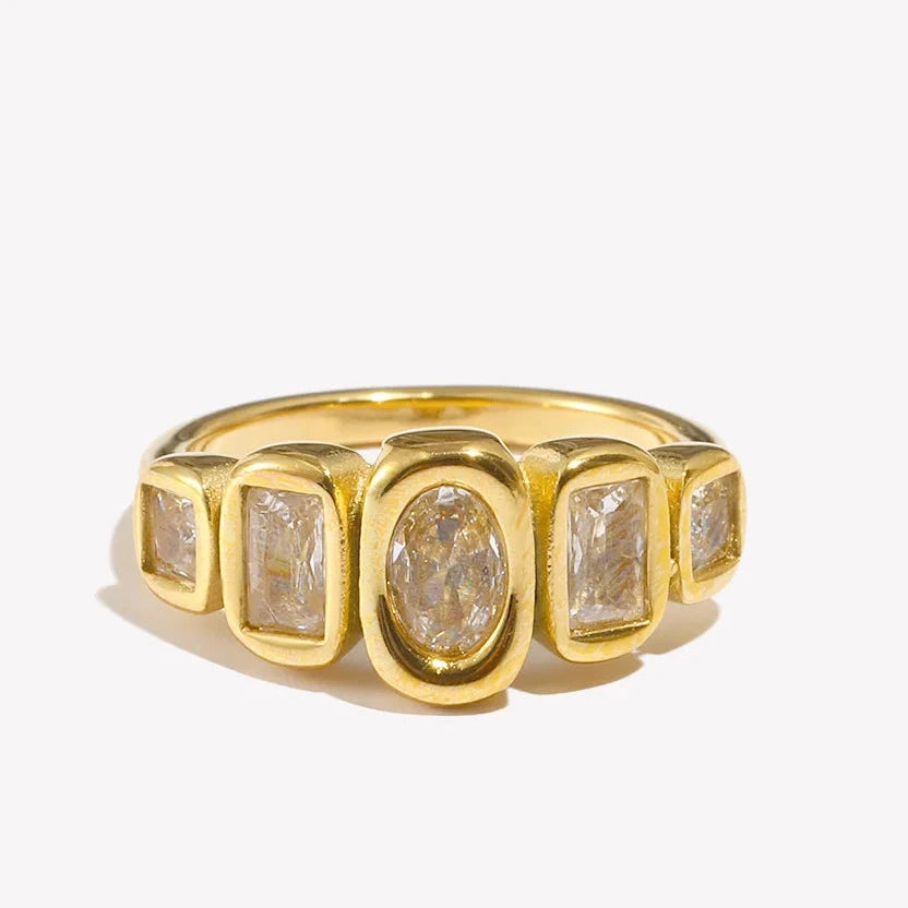 Geometric Clear Zircon Ring – Waterproof 18K Gold Plated Ring | Ezra Gems