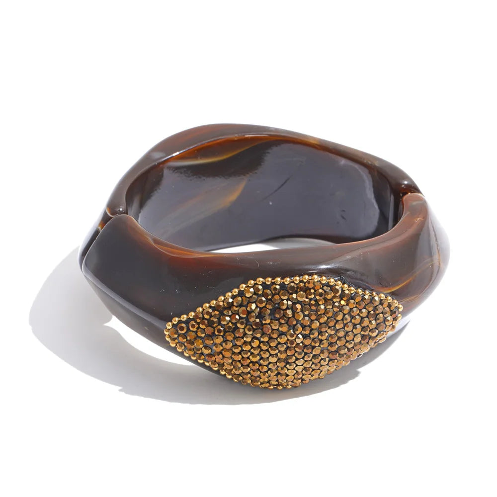 Resin Rhinestone Statement Bangle – Waterproof 18K Gold Plated Bracelet | Ezra Gems