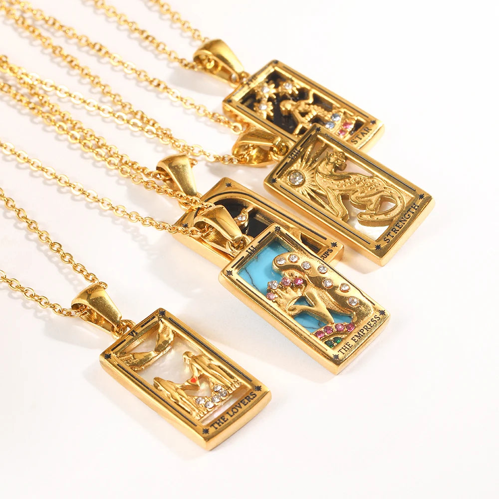 Tarot Card Pendant Necklace – Waterproof 18K Gold Plated Necklace | Ezra Gems