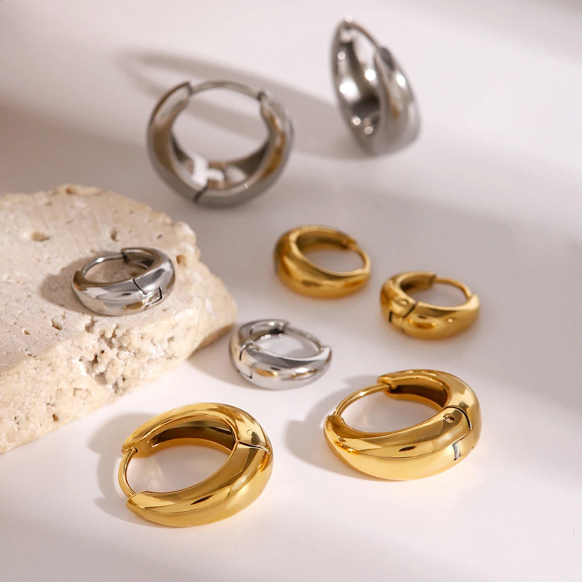 Glossy Mini Huggie Hoop Earrings – Waterproof 18K Gold Plated Earrings | Ezra Gems