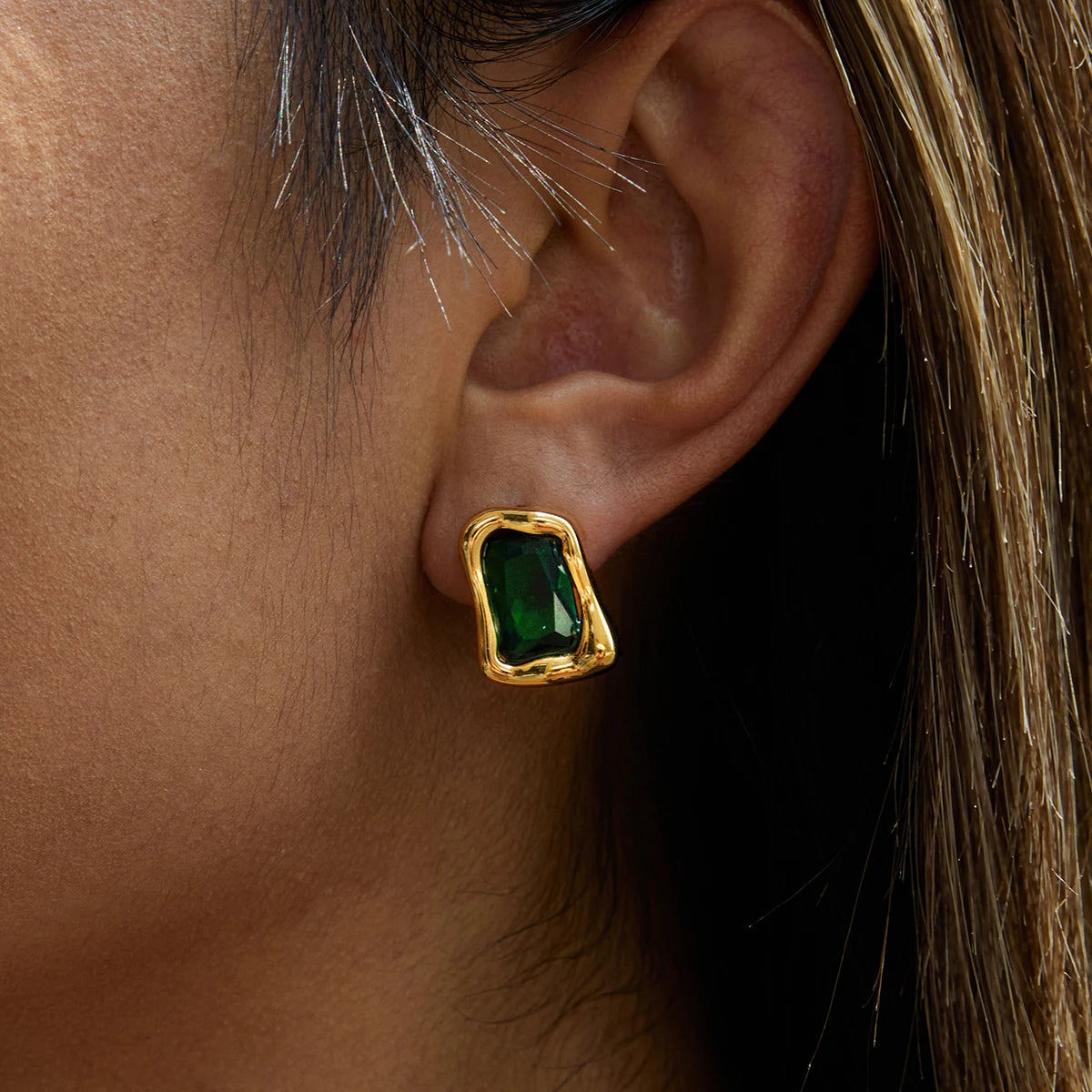 Colored Cubic Zirconia Gold Stud Earrings – Waterproof 18K Gold Plated Earrings | Ezra Gems