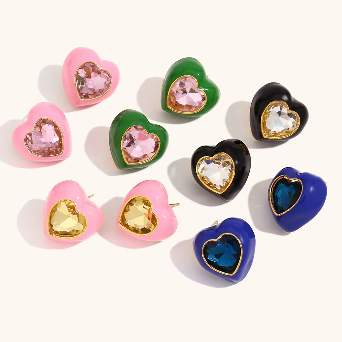 Heart Zircon Inlay Earrings – Waterproof 18K Gold Plated Earrings | Ezra Gems