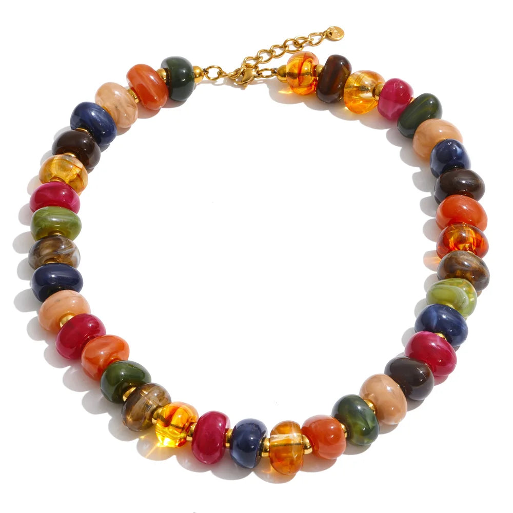 Colorful Resin Bead Chain Necklace – Waterproof 18K Gold Plated Necklace | Ezra Gems
