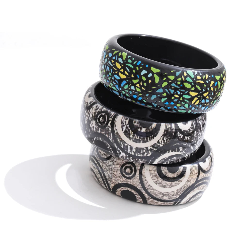 Wide Acrylic Resin Statement Bangle – Waterproof 18K Gold Plated Bracelet | Ezra Gems
