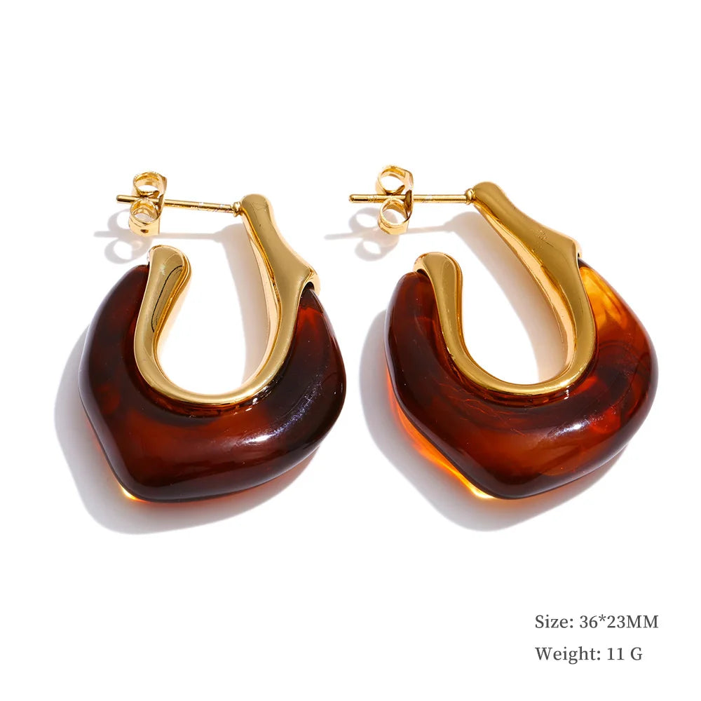 Multi-Color Resin Round & Square Geometric Earrings