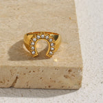 Crystal Pave U Initial Ring – Waterproof 18K Gold Plated Ring | Ezra Gems