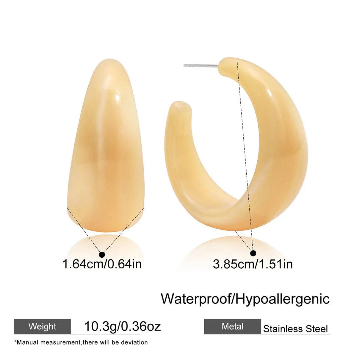 C Shape Resin Statement Stud Earrings – Waterproof 18K Gold Plated Earrings | Ezra Gems