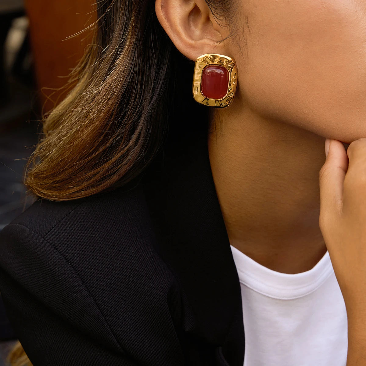 Red Resin Stud Earrings – Waterproof 18K Gold Plated Earrings | Ezra Gems