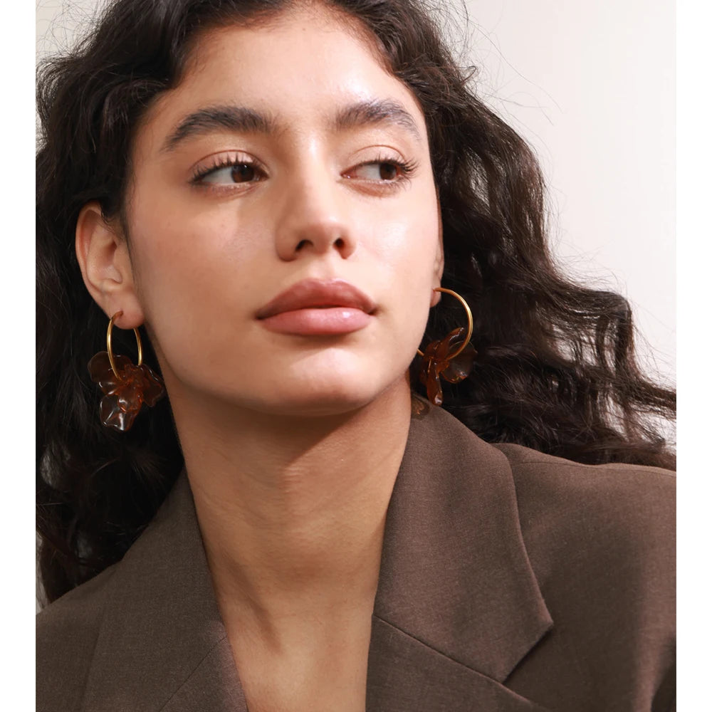 Resin Flower Charm Hoop Earrings – Waterproof 18K Gold Plated Earrings | Ezra Gems