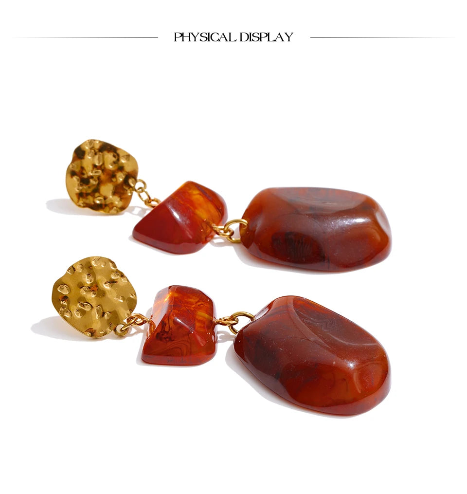 Red Resin Square Drop Earrings – Waterproof 18K Gold Plated Earrings | Ezra Gems