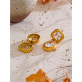 CZ Square & Round Drop Earrings
