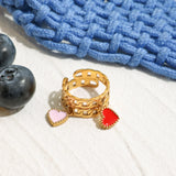 Heart Chain Ring - Pink & Red - Rings