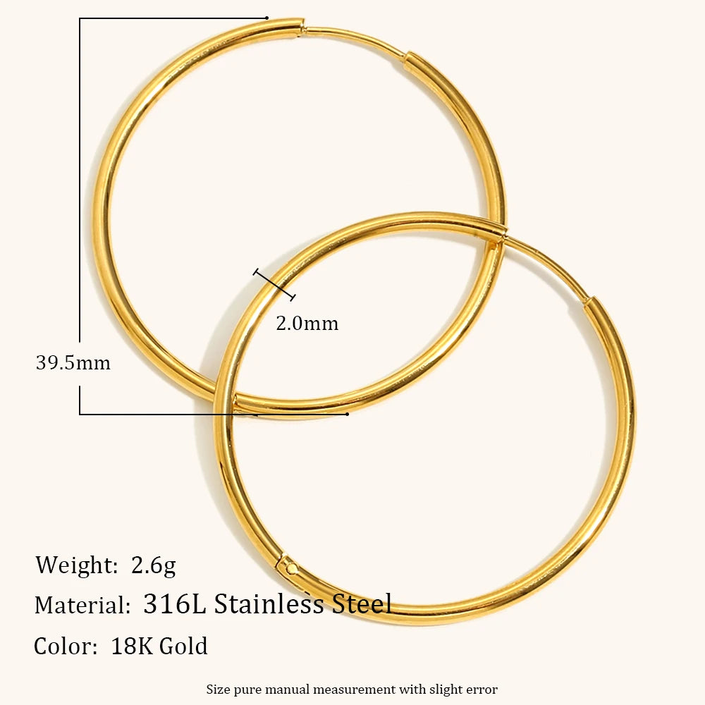 Classic Stainless Steel Hoop Earrings – Waterproof 18K Gold Plated Earrings | Ezra Gems