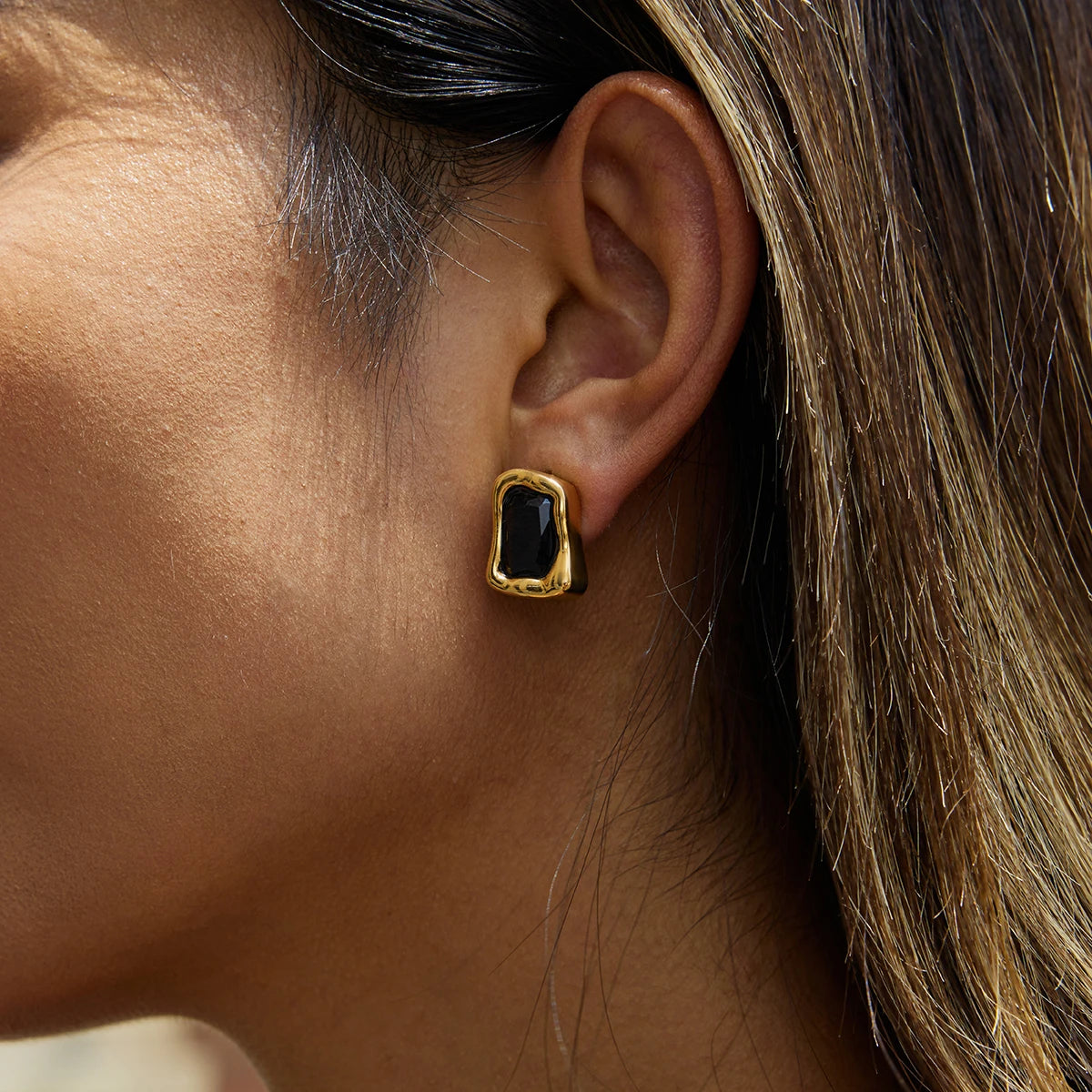 Zircon Square Stud Earrings – Waterproof 18K Gold Plated Earrings | Ezra Gems