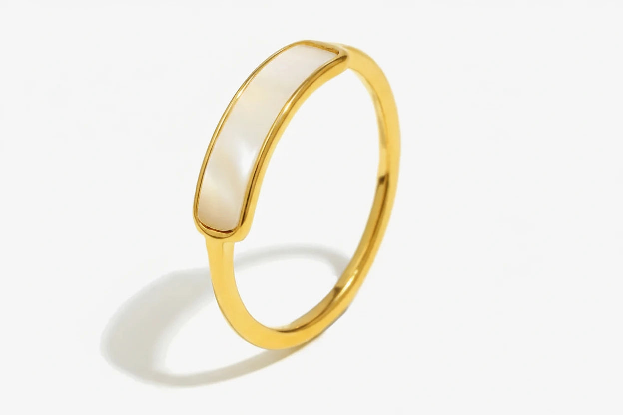 Natural Shell Thin Band Ring – Waterproof 18K Gold Plated Ring | Ezra Gems