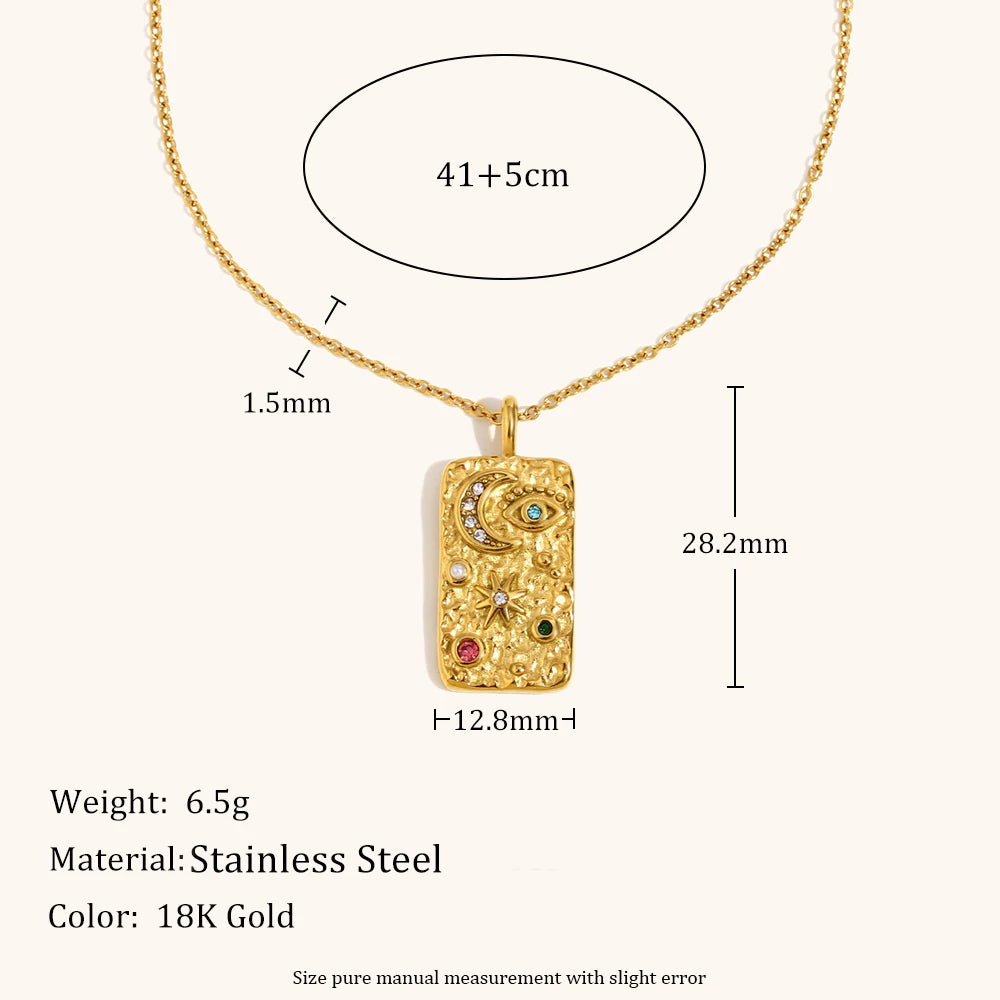 Star Moon Texture Zircon Necklace