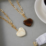 Vintage Resin Heart Pendant Necklace – Waterproof 18K Gold Plated Necklace | Ezra Gems