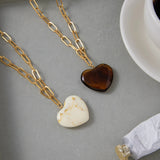 Vintage Resin Heart Pendant Necklace – Waterproof 18K Gold Plated Necklace | Ezra Gems