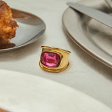 Pink Zirconia Wide Band Ring – Waterproof 18K Gold Plated Ring | Ezra Gems