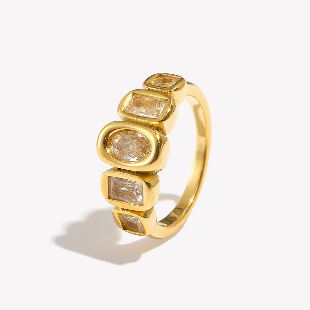 Geometric Clear Zircon Ring – Waterproof 18K Gold Plated Ring | Ezra Gems