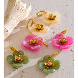 Resin Flower Drop Hoop Earrings – Waterproof 18K Gold Plated Earrings | Ezra Gems