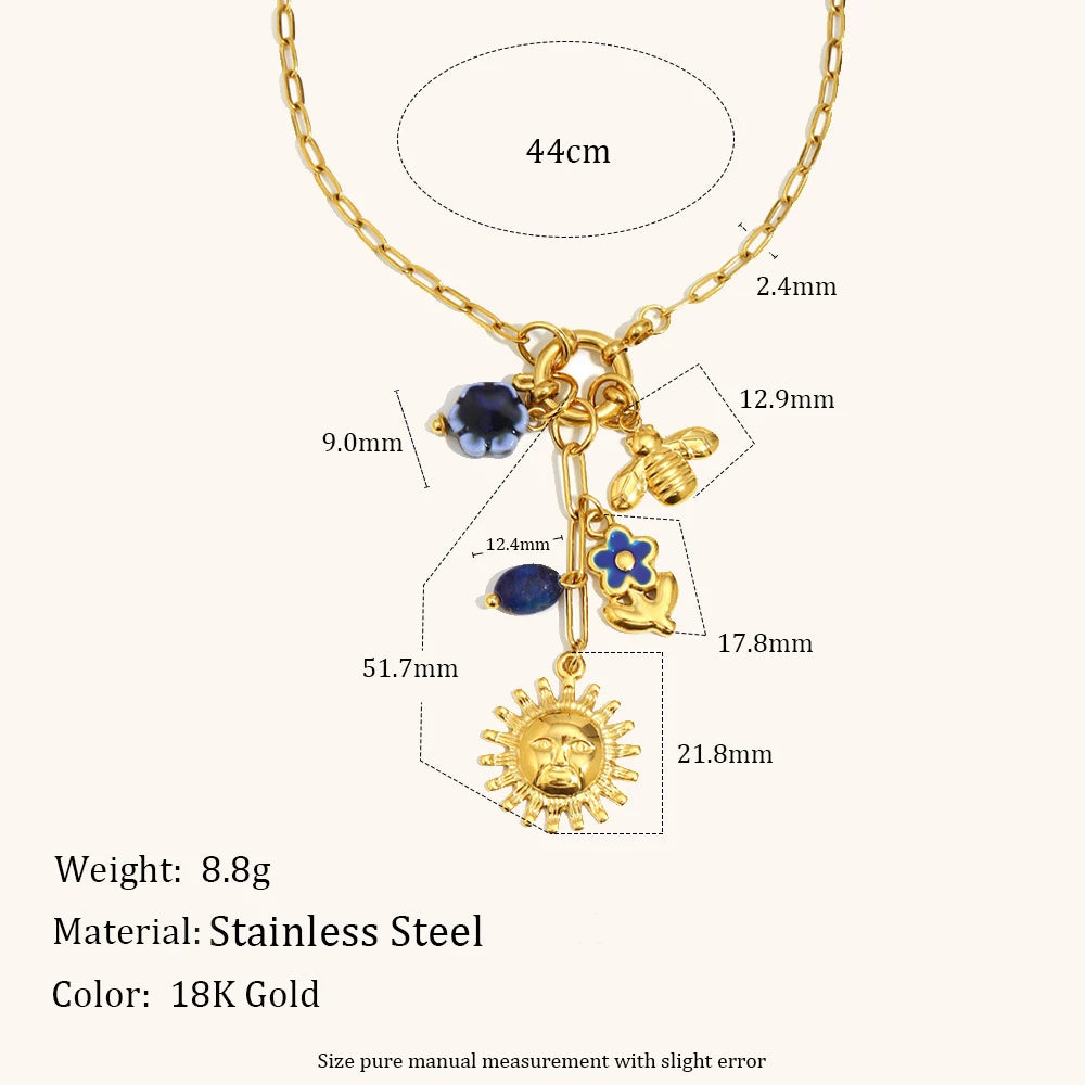 Sun Bee Fish Charm Necklace – Waterproof 18K Gold Plated Necklace | Ezra Gems