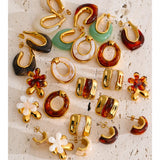 Multi-Color Resin Round & Square Geometric Earrings