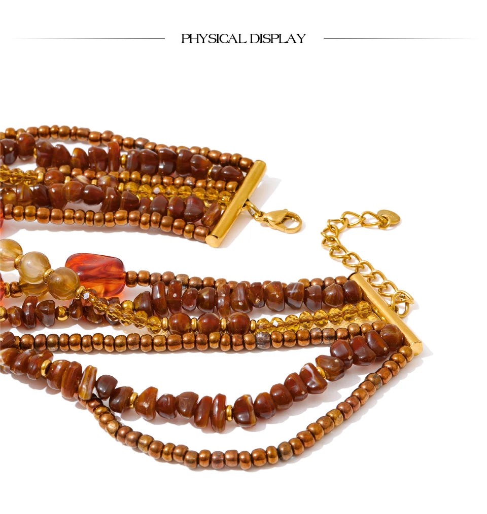 Layered Resin Bead Bib Necklace – Waterproof 18K Gold Plated Necklace | Ezra Gems