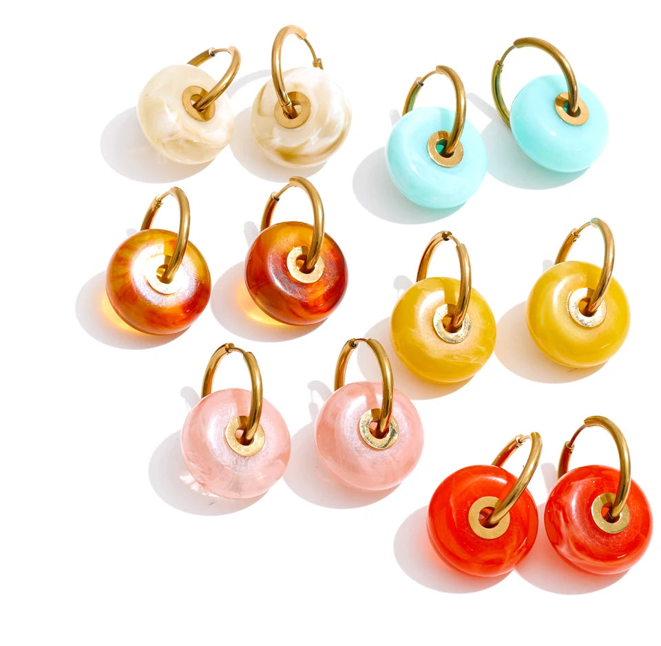 Thick Round Acrylic Resin Drop Earrings – Waterproof 18K Gold Plated Earrings | Ezra Gems
