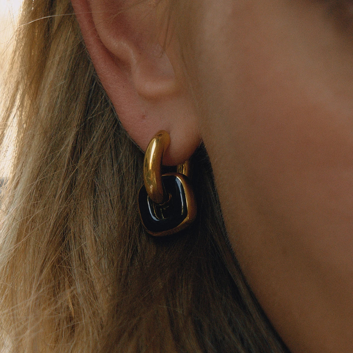 Enamel Double Ring Drop Earrings – Waterproof 18K Gold Plated Earrings | Ezra Gems