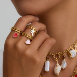 Heart Chain Ring - Pink & Red - Rings